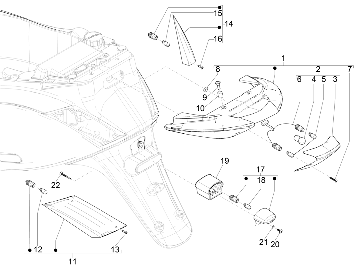 Zip 50 4T 25 Km/h NOABS E4 2018 - 2020 - Achterlichten & Knipperlichten