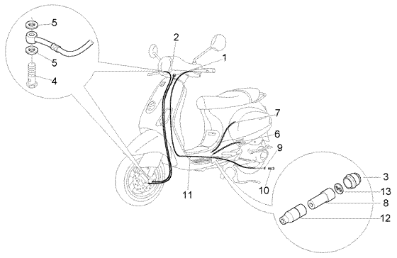 Vespa LX 50 2T - Bowdenkabels Remleiding