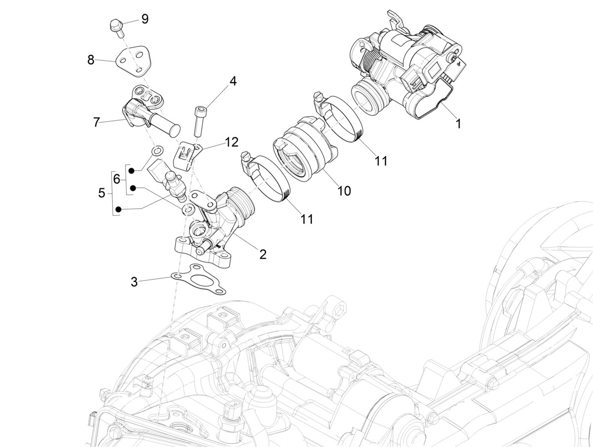 Zip 50 4T NOABS E5 2021-2023 - Gasklephuis, Injectiestuk & Inlaatspruitstuk