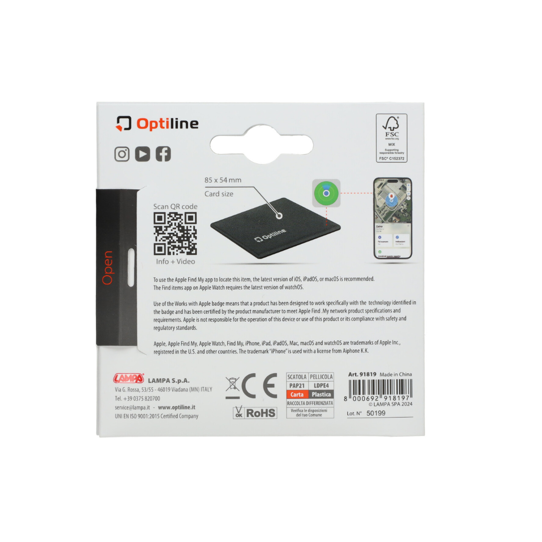 Système de suivi GPS Optiline Tracker autocollant 85x54x3 noir cyclomoteur/Fatbike