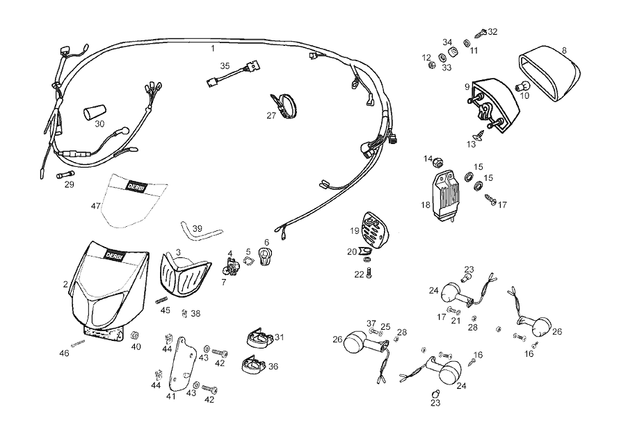 Derbi Senda SM 50 2T 2ª ED X-Treme E2 2004-2005 - Koplamp, Knipperlicht & Achterlamp