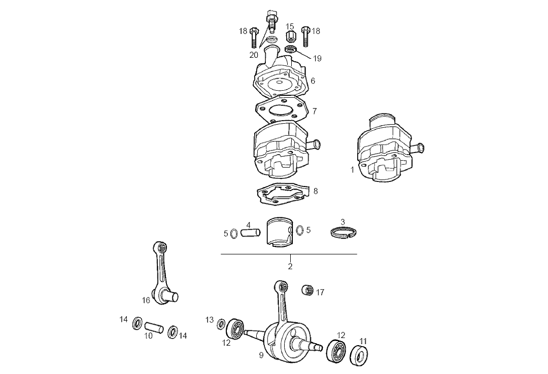 Derbi Senda SM 50 2T 2ª ED Black Devil E2 2003 - Krukas, Zuiger & Cilinder