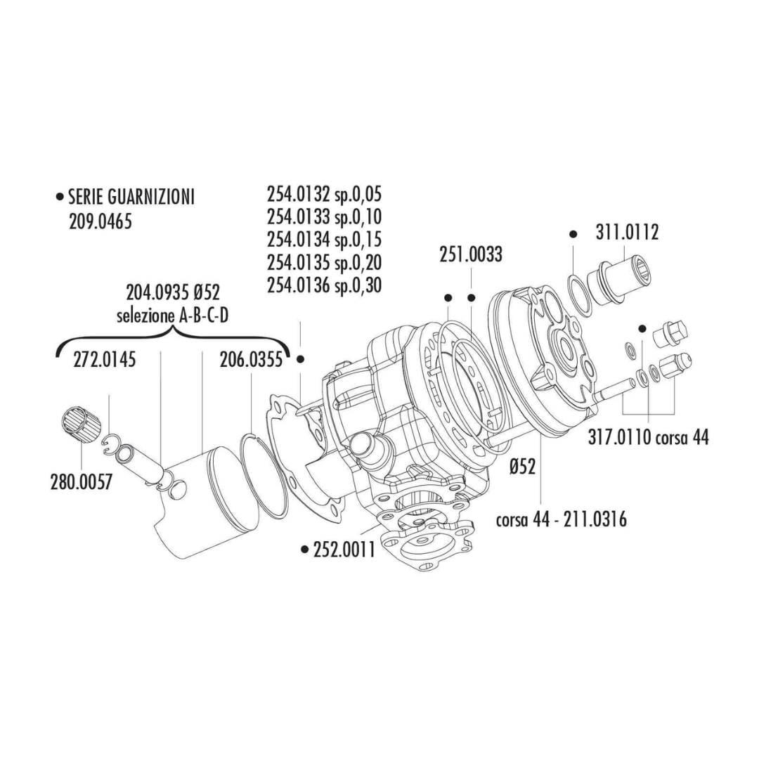 Gassa di topset Polini Big Evolution 47,6 mm - Minarelli orizzontale LC
