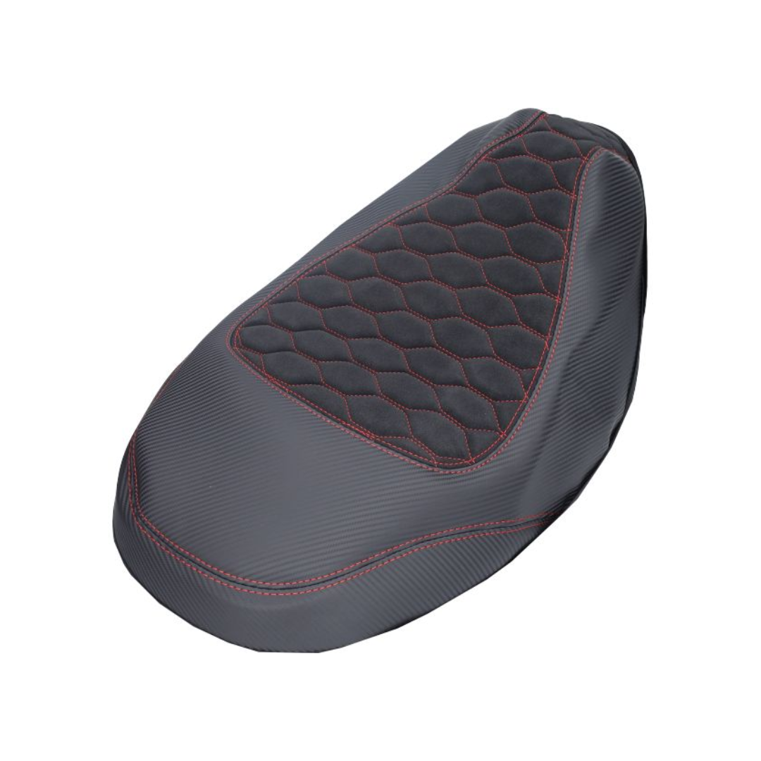 Couverture de selle Alcantara / Carbon Piaggio Zip Black / Red Custom