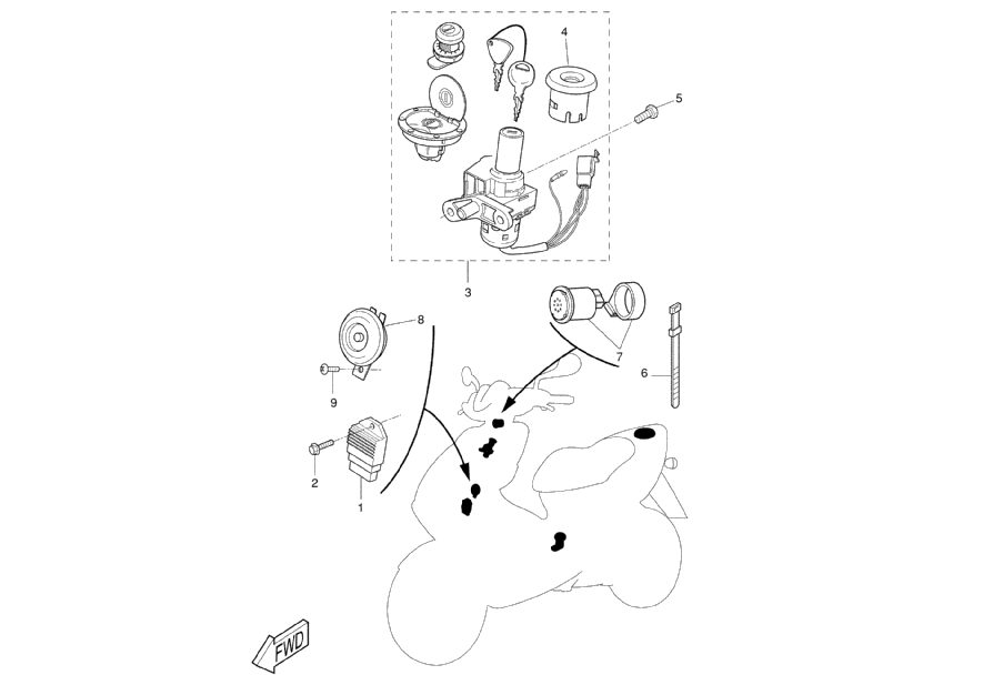 Yamaha Aerox 50 SP 1999-2012 - Regelaar, Claxon & Contactslot