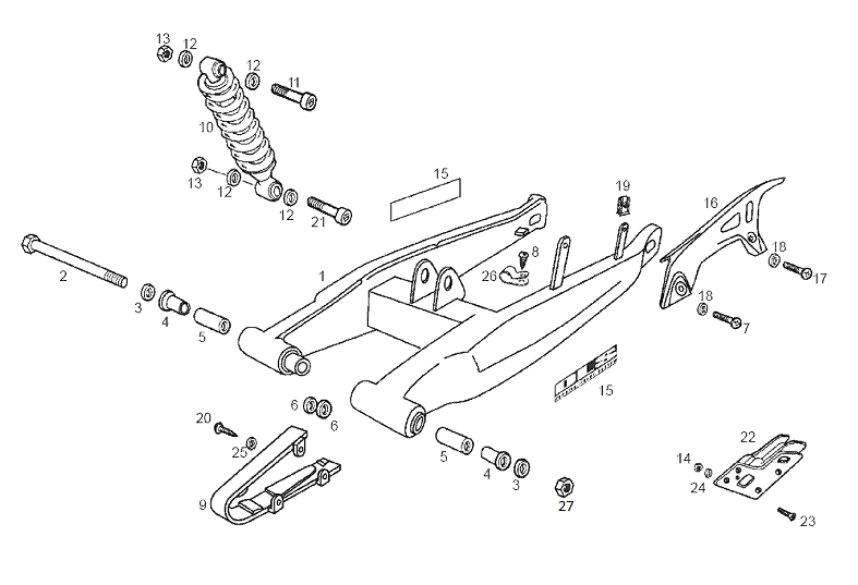 Derbi Senda SM 50 2T 2ª ED X-Treme E2 2004-2005 - Schommelarm & Schokbreker Achter