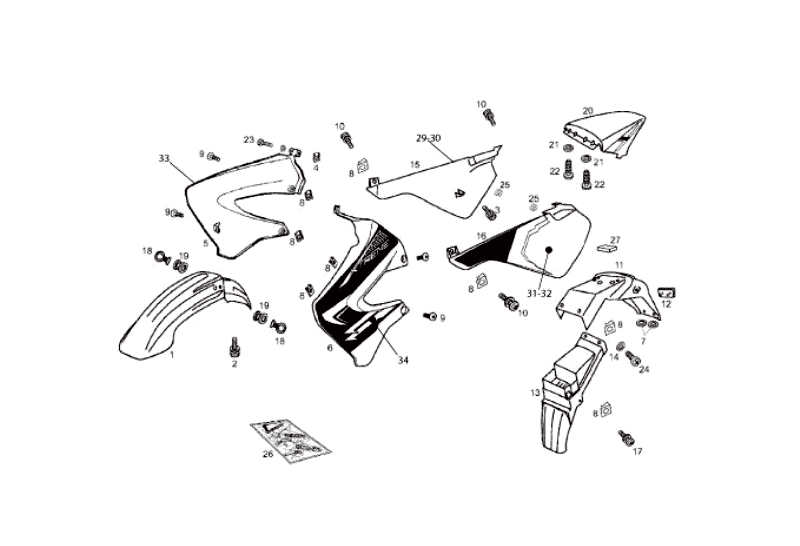 Derbi Senda SM 50 2T X-Treme E2 2006-2010 - Spatbord, Zijscherm & Achter Beplating
