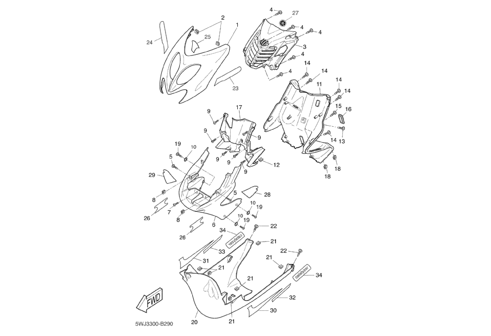 Yamaha Aerox 50 SP 1999-2012 - Voorscherm, Binnenbekleding & Onderschermbeplating