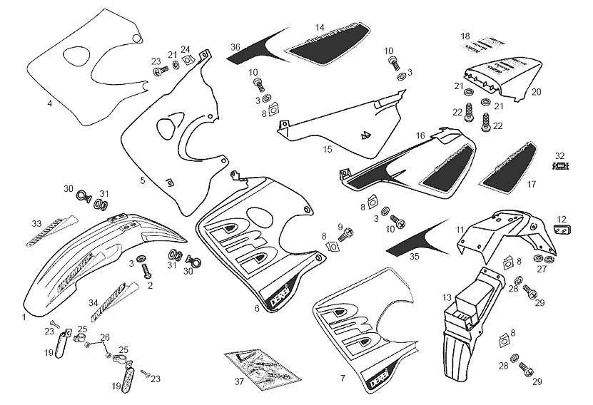 Derbi Senda SM 50 2T 2ª ED DRD 2002-2003 - Zijscherm & Achter Beplating