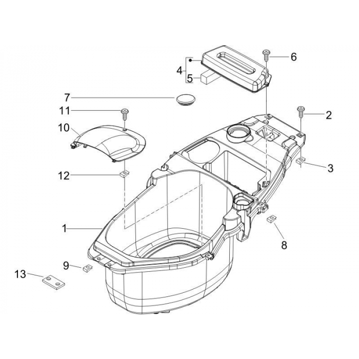 Protective helmet housing - under the saddle | ZIP 50 4T 25 km/h NOABS E2 2006-2016 (EMEA)