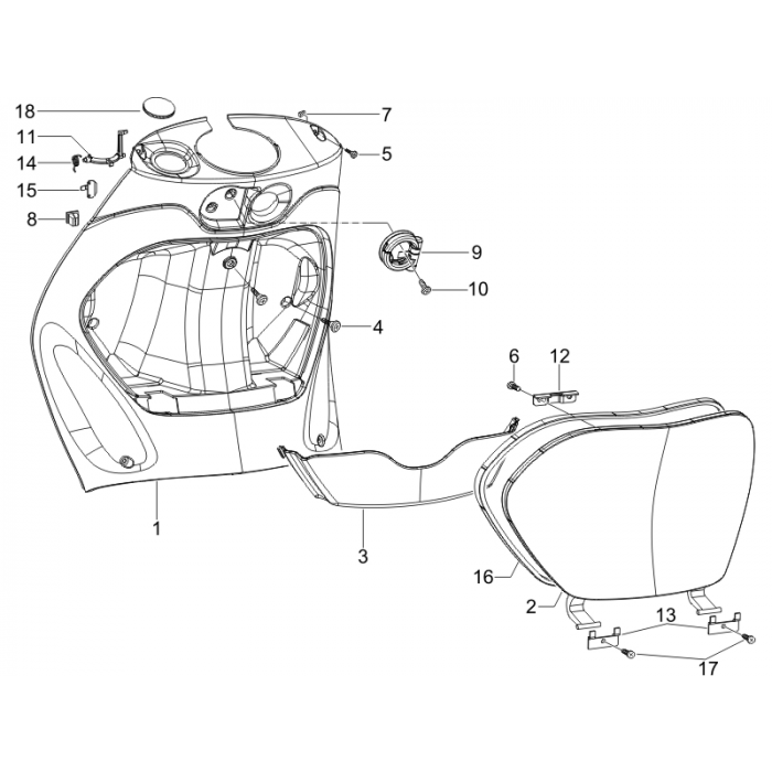 Handschoenkastje voor - achterschild | Zip 50 4T 25 Km/h NOABS E2 2006-2016 (EMEA)