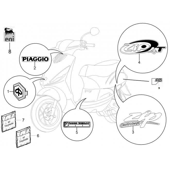 Stickers - decoraties | Zip 50 4T 25 Km/h NOABS E2 2006-2016 (EMEA)