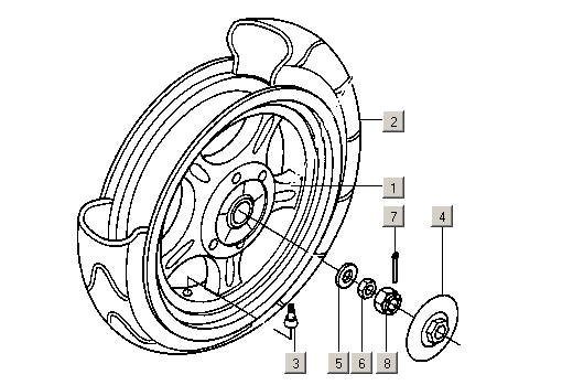 Gilera ICE 50 2T E2 2002-2005 - Achterband, Velg & Remschijf