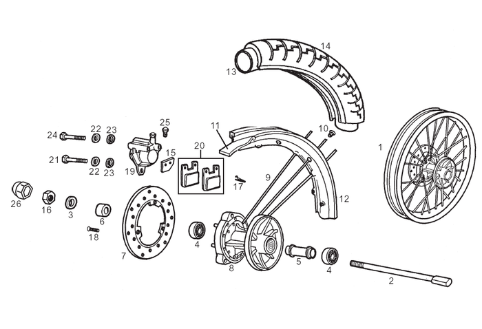Derbi Senda SM 50 2T 2000-2001 – Voorwiel