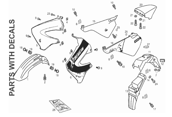Derbi Senda SM 50 2T 4ª ED X-Treme E2 2007 – Spatbord Zijscherm Achterbeplating