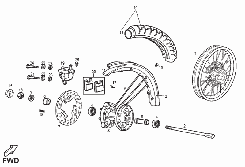 Derbi Senda SM 50 2T 4ª ED X-Treme E2 2007 – Voorwiel