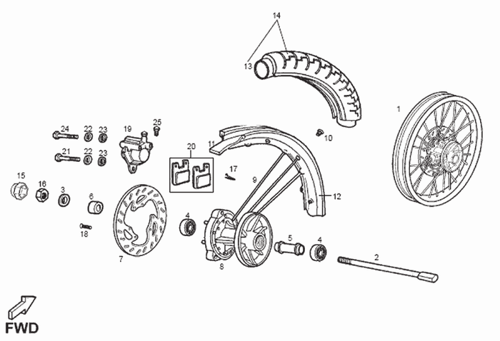 Derbi Senda SM 50 2T 4ª ED X-Treme E2 2007 – Voorwiel