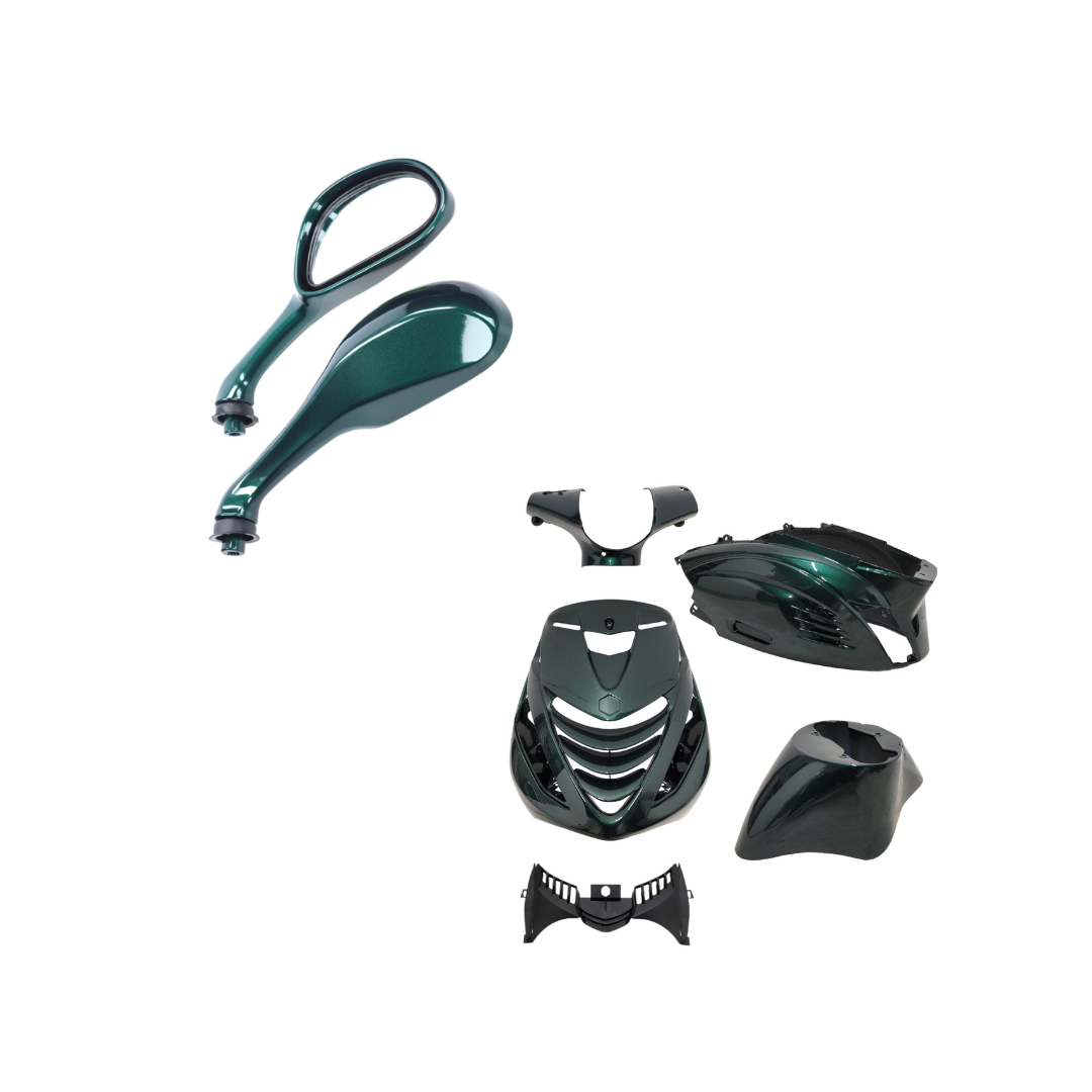SP RS1 Kappenset + Runner Spiegels Jaguar Groen Piaggio Zip Bundel