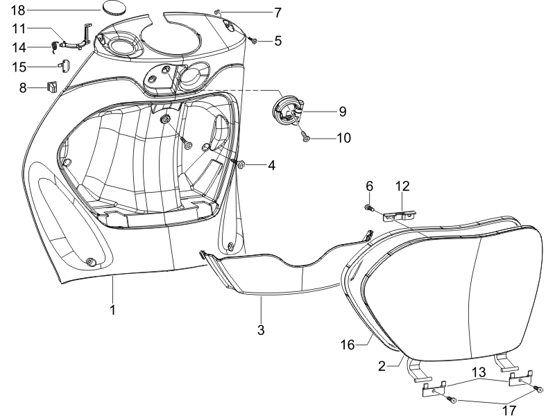 Piaggio Zip 50 4T NOABS E4 2018 - 2020 – Handschoenenkastje Voor Achterschild