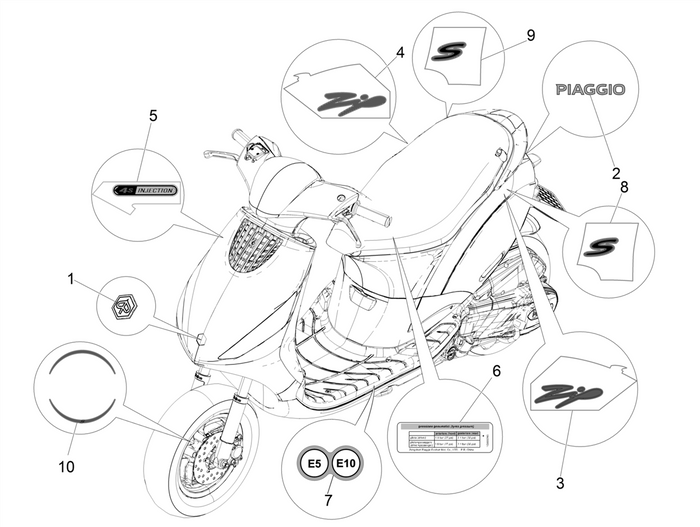 Piaggio Zip 50 4T NOABS E4 2018 - 2020 – Transfers Decoraties