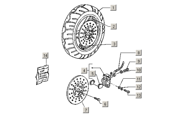 Piaggio Zip Type 3 – Einzeteile Voorwiel