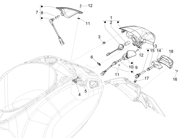 Vespa Sprint 50 4T-3V E4 2017 - 2020 – Achterlichten Knipperlichten