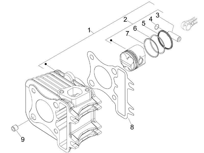 Vespa Sprint 50 4T 2V 25 kmh NOABS E2 2014-2017 – Cilinder Zuiger Zuigerpen Delen