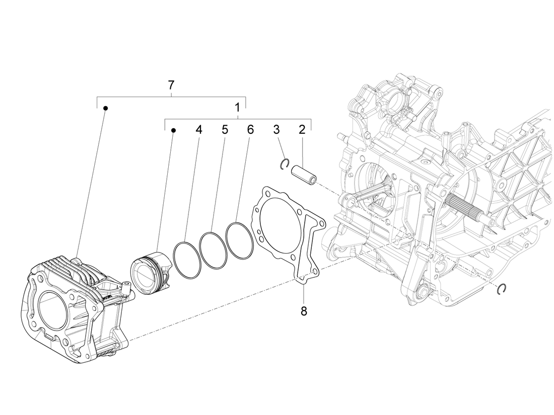 Vespa Sprint 50 4T 3V 25 kmh E4 2017-2020 – Cilinder Zuiger Zuigerpen Delen