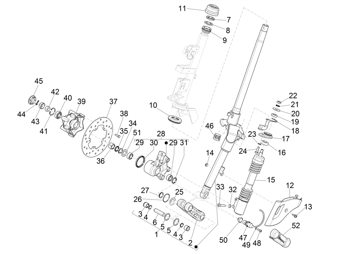 Vespa Sprint 50 4T 3V 25 kmh E4 2017-2020 – Voorvork Balhoofdset