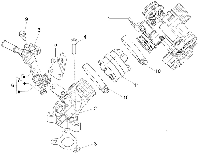 Vespa Sprint 50 4T 3V E5 2020 – Gasklephuis Injector Inlaatspruitstuk