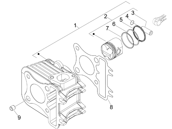 Vespa Sprint 50 4T 4V NOABS E2 2014-2017 – Cilinder Zuiger Zuigerpen Delen