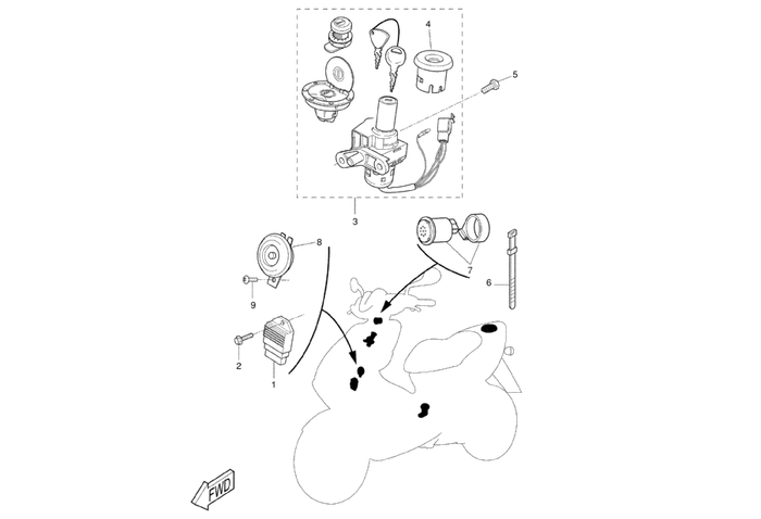 Yamaha Aerox 50 SP – Regelaar Claxon Contactslot